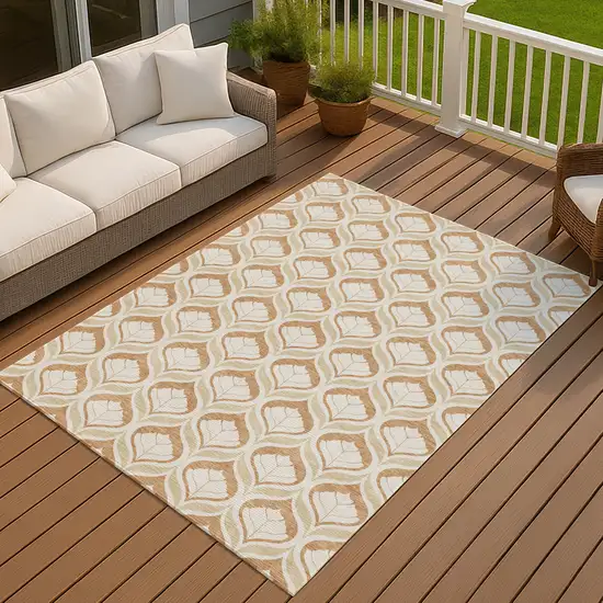 Copper And Beige Geometric Washable Indoor Outdoor Area Rug Photo 4