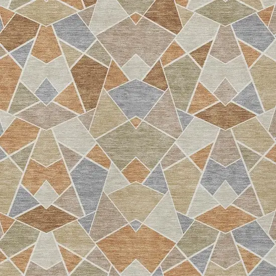 Copper And Beige Geometric Washable Indoor Outdoor Area Rug Photo 2