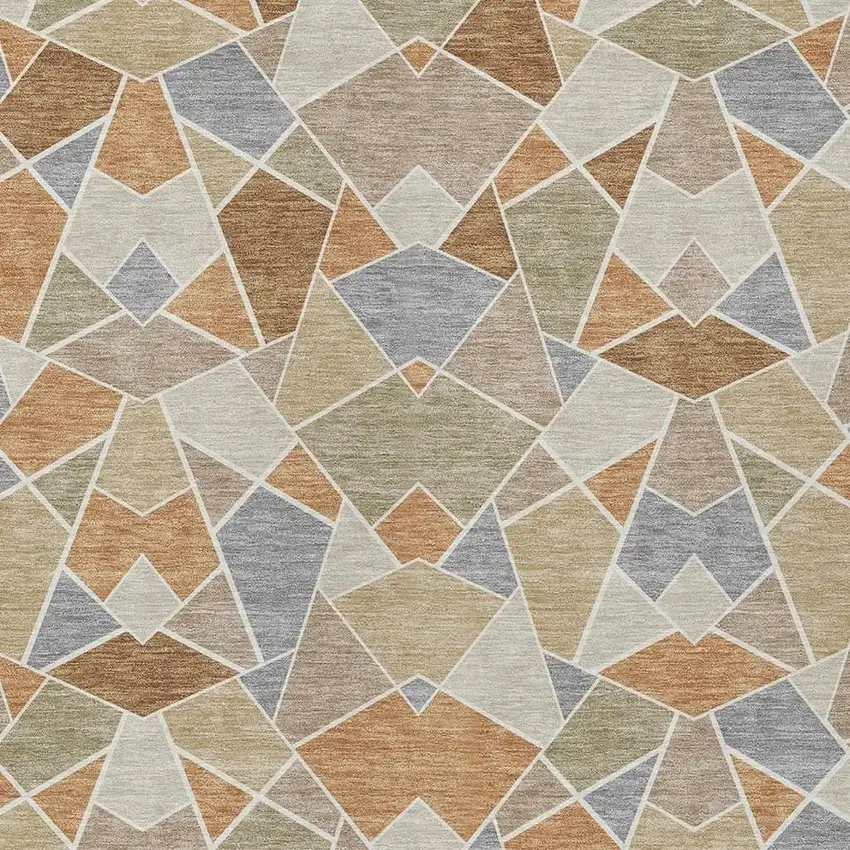 Copper And Beige Geometric Washable Indoor Outdoor Area Rug Photo 2