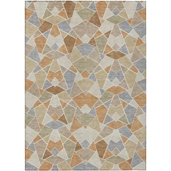 Copper And Beige Geometric Washable Indoor Outdoor Area Rug Photo 1