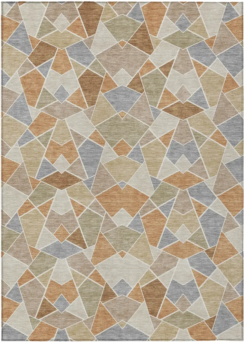 Copper And Beige Geometric Washable Indoor Outdoor Area Rug Photo 1