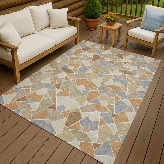 Copper And Beige Geometric Washable Indoor Outdoor Area Rug Photo 7