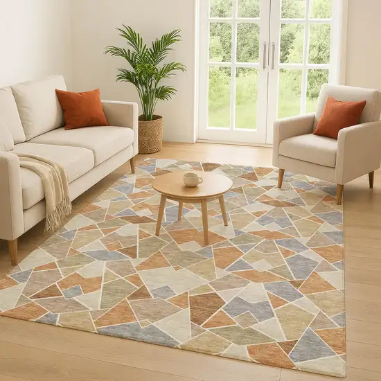Copper And Beige Geometric Washable Indoor Outdoor Area Rug Photo 5
