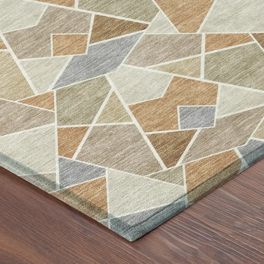 Copper And Beige Geometric Washable Indoor Outdoor Area Rug Photo 8
