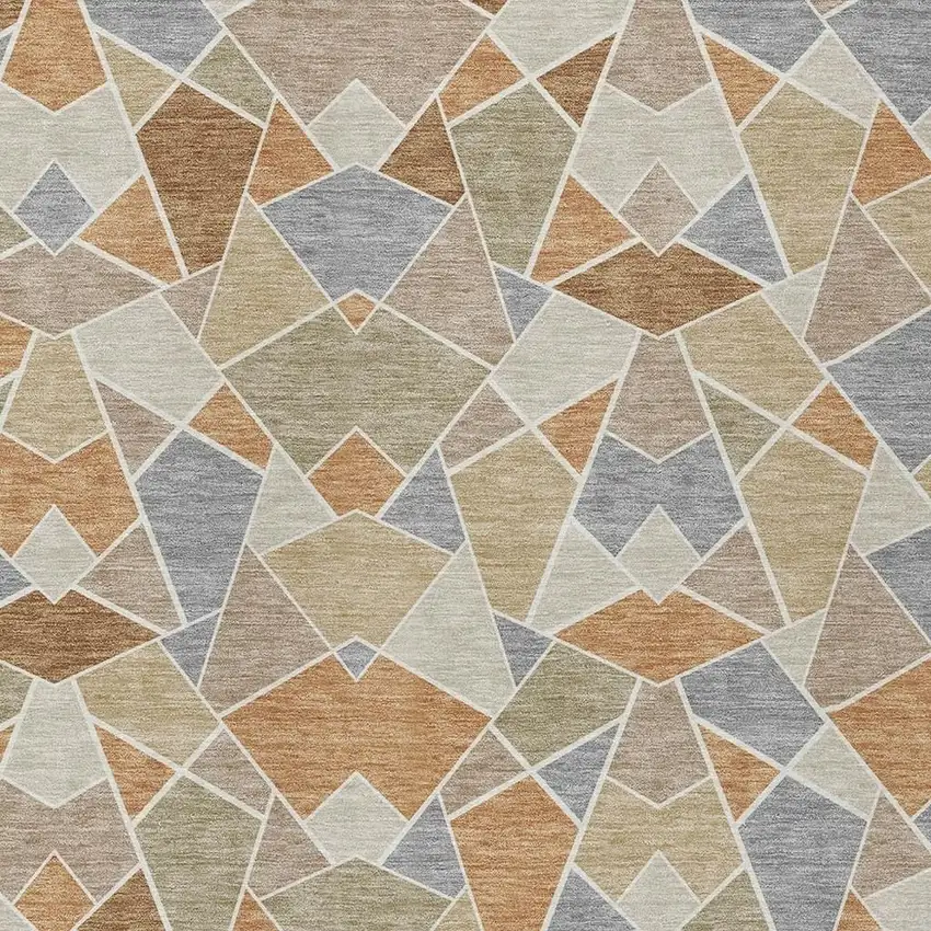 Copper And Beige Geometric Washable Indoor Outdoor Area Rug Photo 2