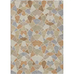 Photo of Copper And Beige Geometric Washable Indoor Outdoor Area Rug