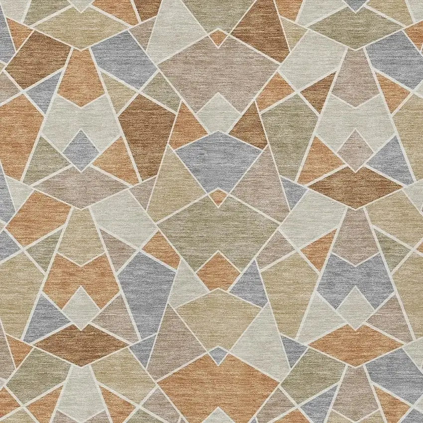 Copper And Beige Geometric Washable Indoor Outdoor Area Rug Photo 2