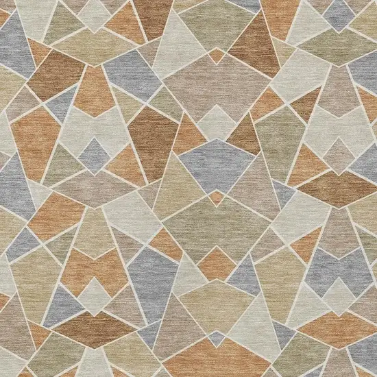 Copper And Beige Geometric Washable Indoor Outdoor Area Rug Photo 2