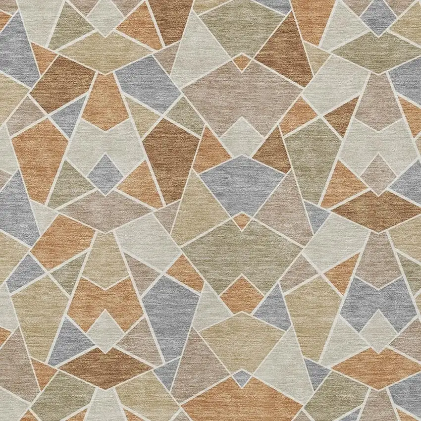 Copper And Beige Geometric Washable Indoor Outdoor Area Rug Photo 2