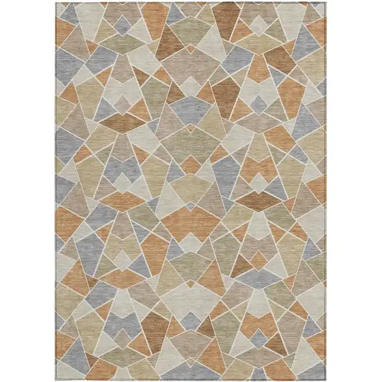 Copper And Beige Geometric Washable Indoor Outdoor Area Rug Photo 3