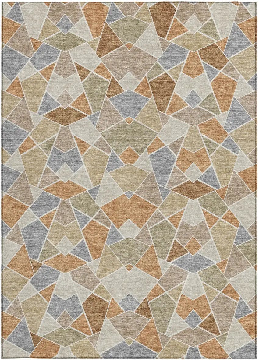 Copper And Beige Geometric Washable Indoor Outdoor Area Rug Photo 3