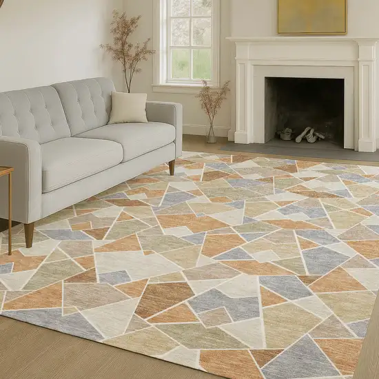 Copper And Beige Geometric Washable Indoor Outdoor Area Rug Photo 6