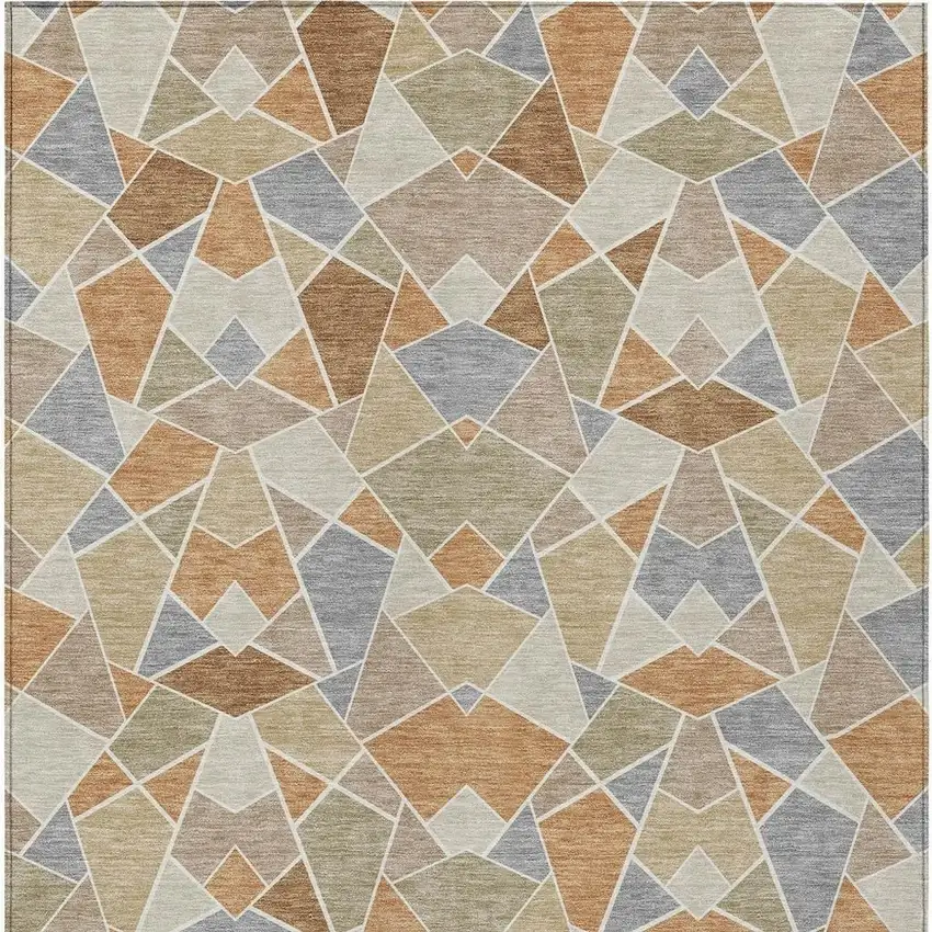 Copper And Beige Geometric Washable Indoor Outdoor Area Rug Photo 2