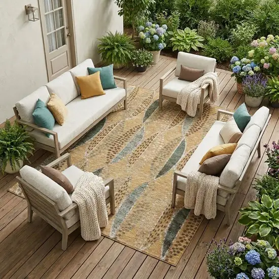 Copper And Beige Geometric Washable Indoor Outdoor Area Rug Photo 1