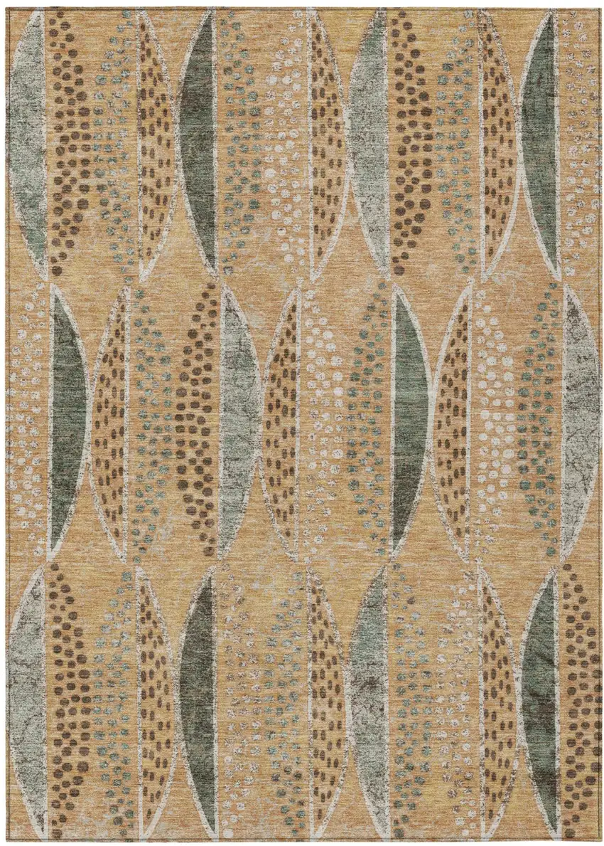 Copper And Beige Geometric Washable Indoor Outdoor Area Rug Photo 2