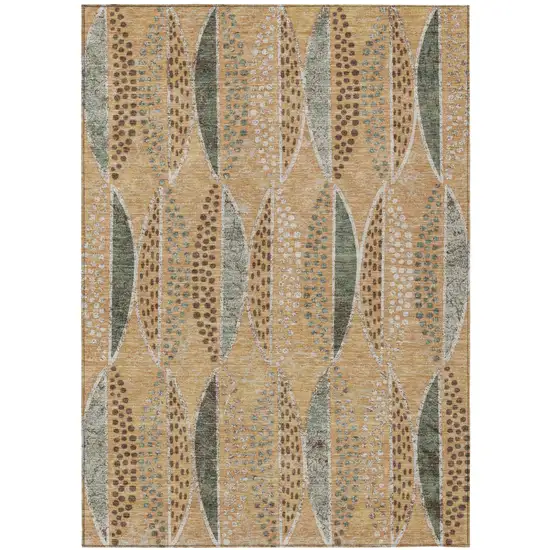Copper And Beige Geometric Washable Indoor Outdoor Area Rug Photo 2