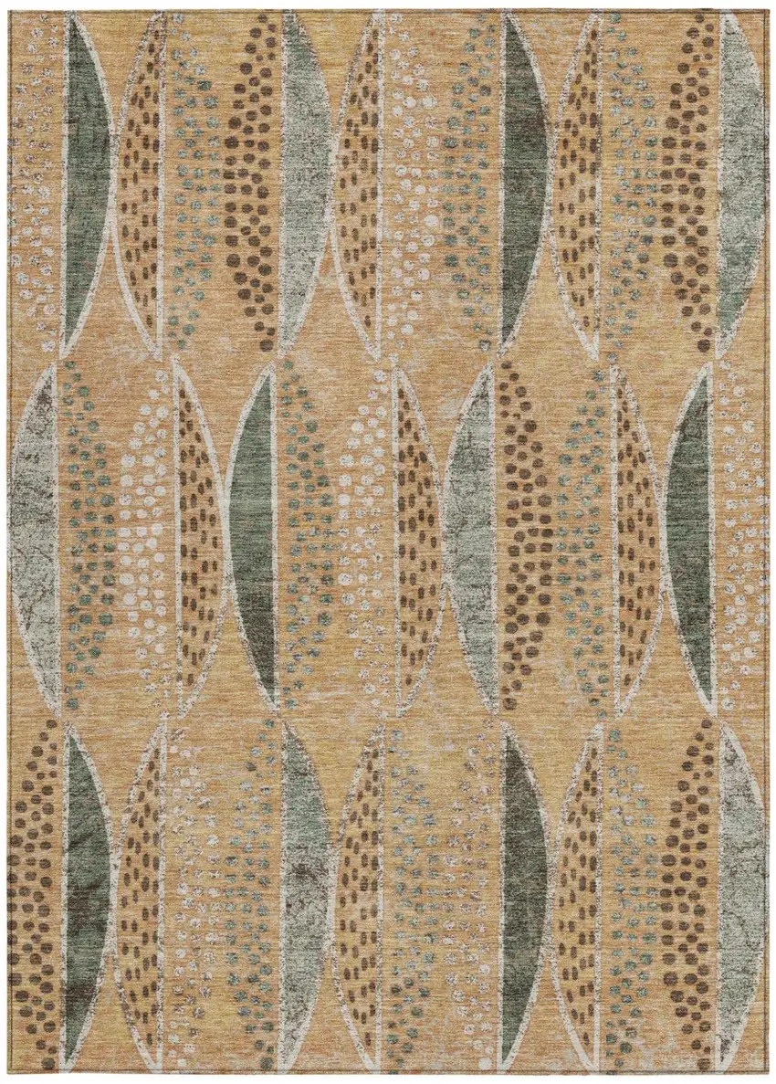Copper And Beige Geometric Washable Indoor Outdoor Area Rug Photo 4