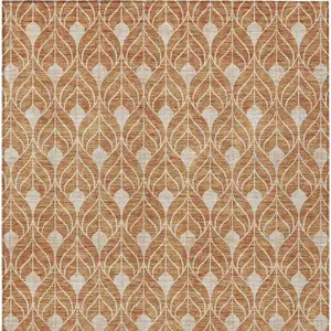 Photo of Copper And Beige Geometric Washable Indoor Outdoor Area Rug