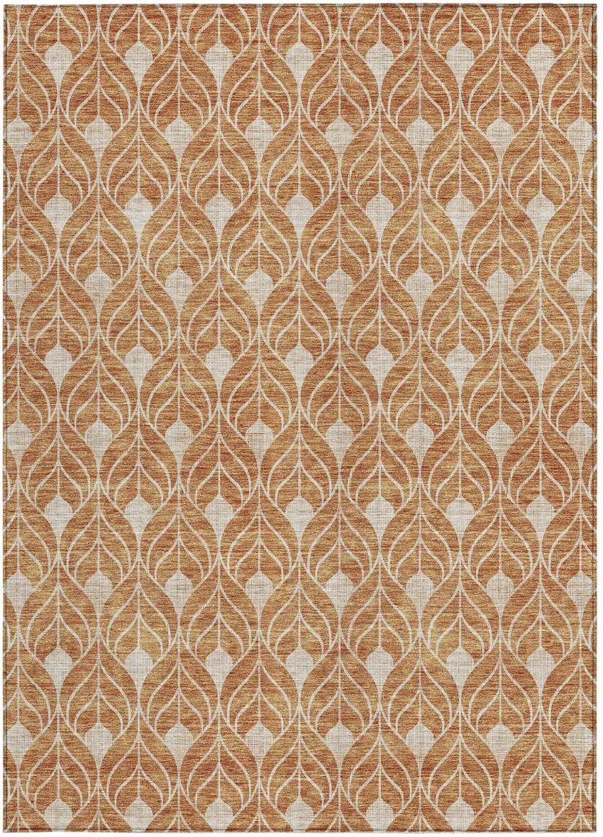 Copper And Beige Geometric Washable Indoor Outdoor Area Rug Photo 6