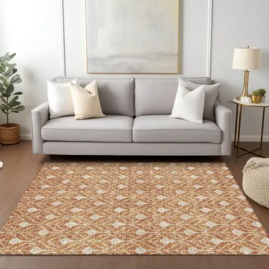 Copper And Beige Geometric Washable Indoor Outdoor Area Rug Photo 9