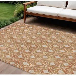 Photo of Copper And Beige Geometric Washable Indoor Outdoor Area Rug