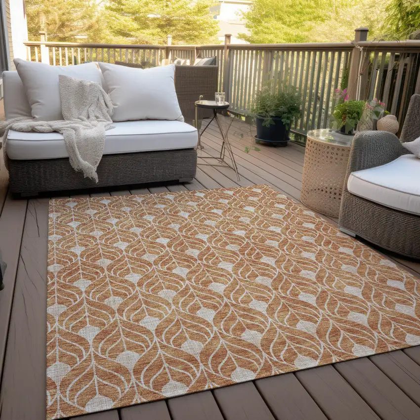 Copper And Beige Geometric Washable Indoor Outdoor Area Rug Photo 9