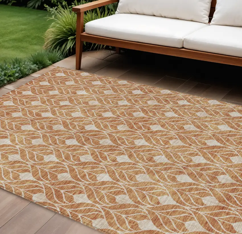 Copper And Beige Geometric Washable Indoor Outdoor Area Rug Photo 1