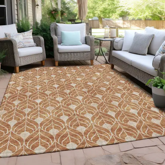 Copper And Beige Geometric Washable Indoor Outdoor Area Rug Photo 7
