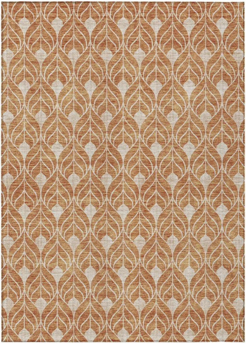 Copper And Beige Geometric Washable Indoor Outdoor Area Rug Photo 2