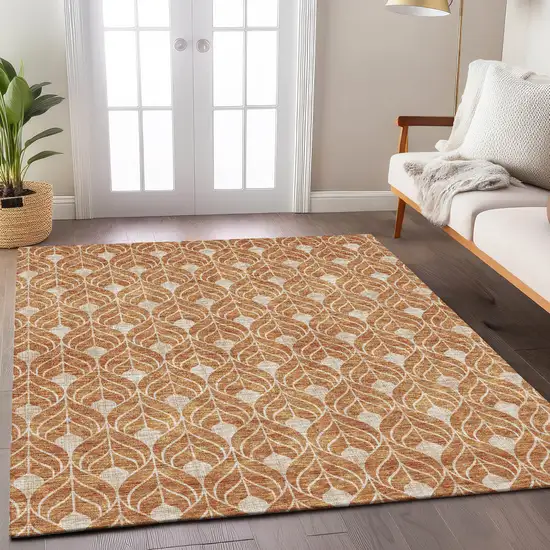 Copper And Beige Geometric Washable Indoor Outdoor Area Rug Photo 8
