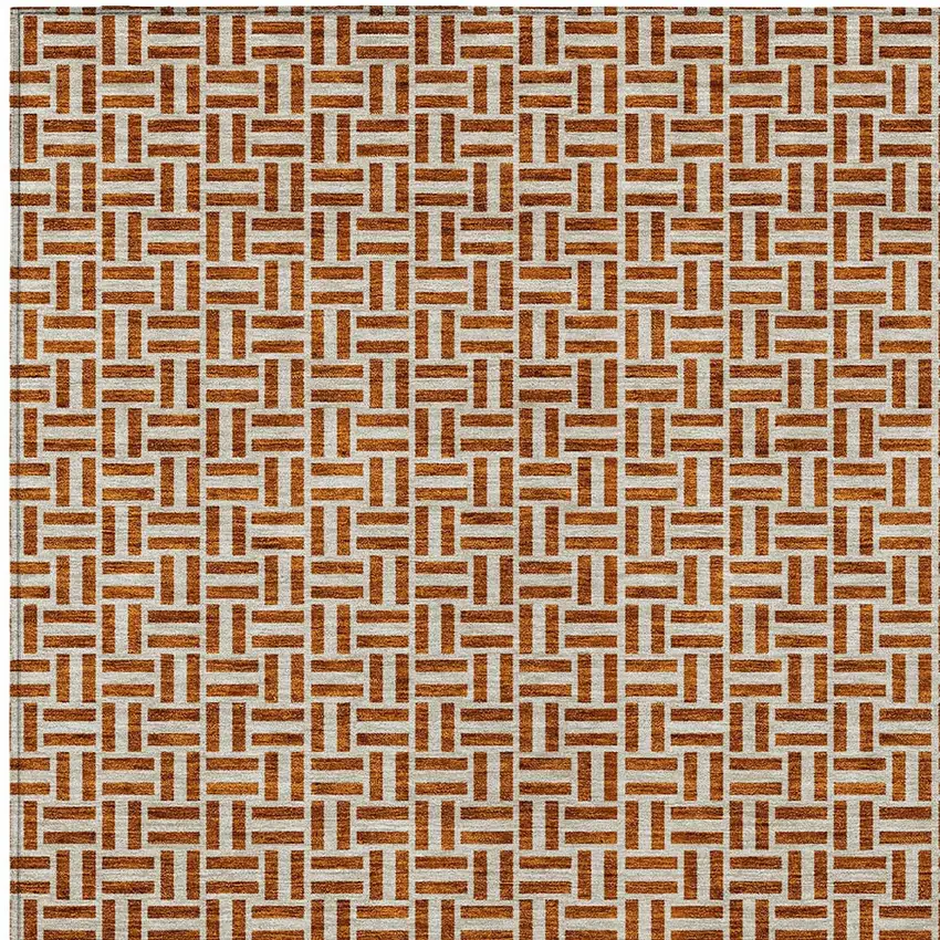 Copper And Beige Geometric Washable Indoor Outdoor Area Rug Photo 7