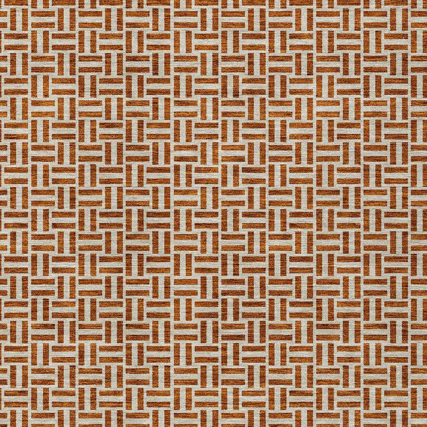 Copper And Beige Geometric Washable Indoor Outdoor Area Rug Photo 7