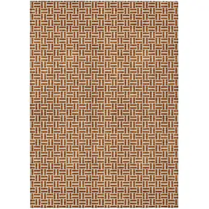 Photo of Copper And Beige Geometric Washable Indoor Outdoor Area Rug