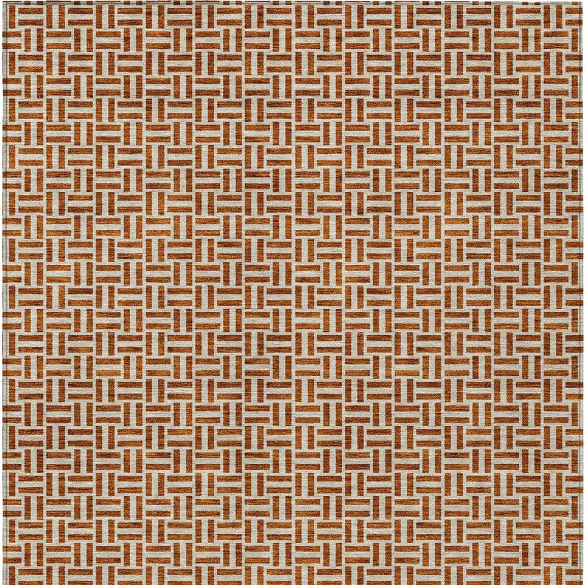 Copper And Beige Geometric Washable Indoor Outdoor Area Rug Photo 8