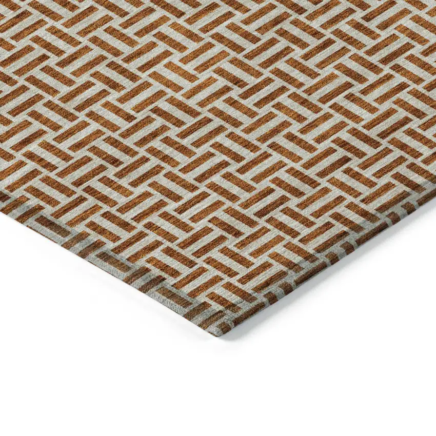 Copper And Beige Geometric Washable Indoor Outdoor Area Rug Photo 5