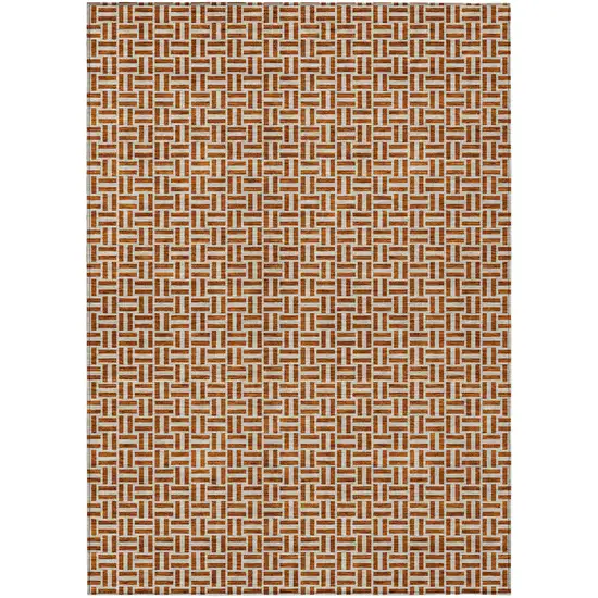 Copper And Beige Geometric Washable Indoor Outdoor Area Rug Photo 2