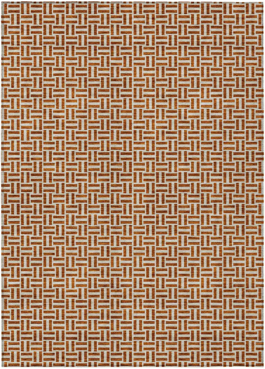 Copper And Beige Geometric Washable Indoor Outdoor Area Rug Photo 2