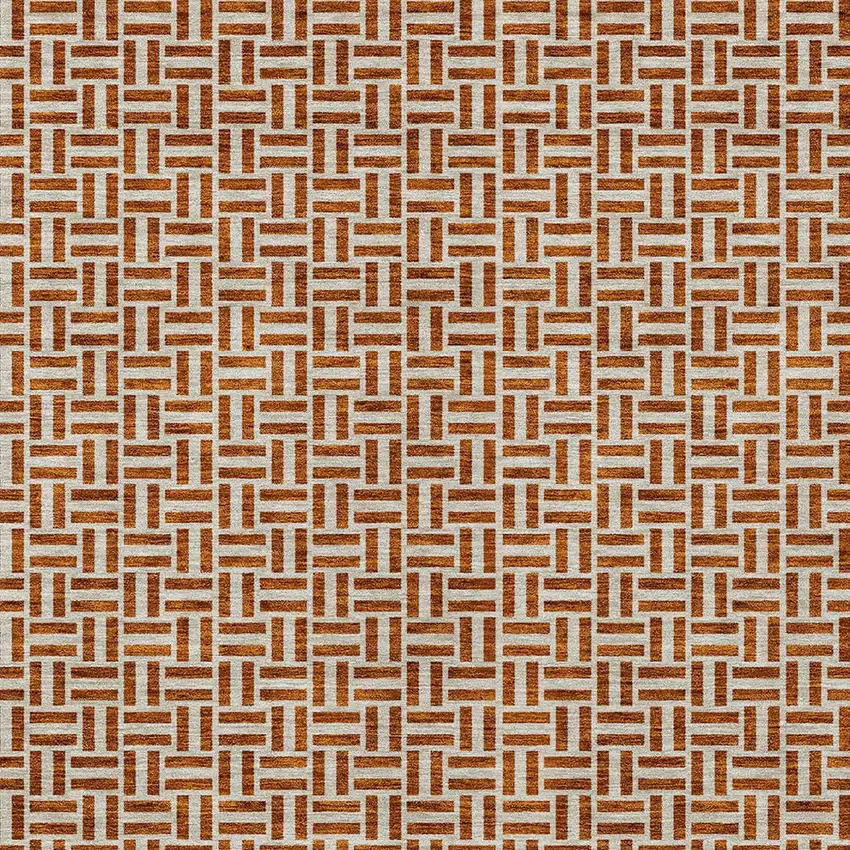 Copper And Beige Geometric Washable Indoor Outdoor Area Rug Photo 7