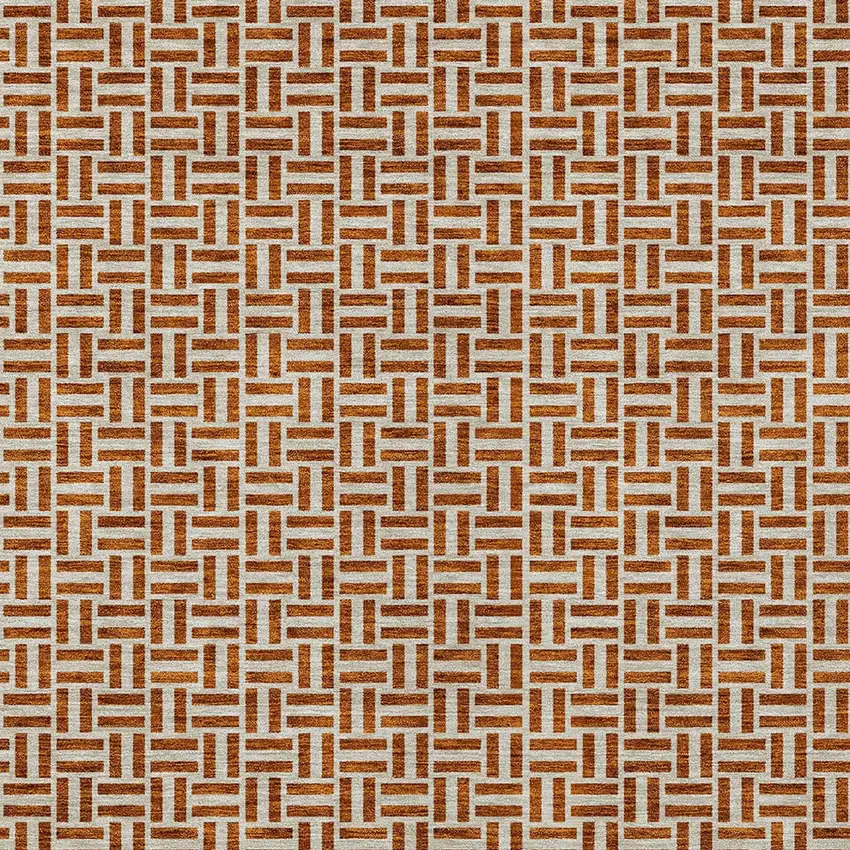 Copper And Beige Geometric Washable Indoor Outdoor Area Rug Photo 7