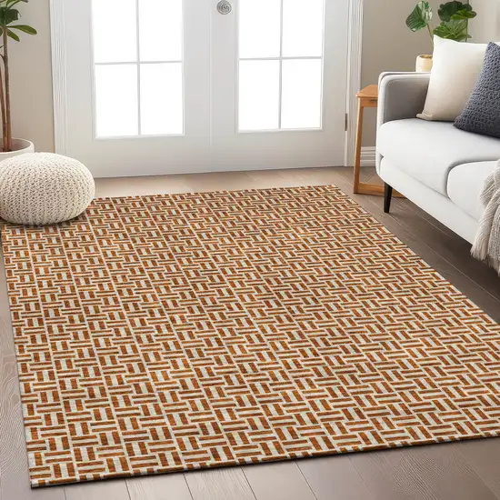 Copper And Beige Geometric Washable Indoor Outdoor Area Rug Photo 9