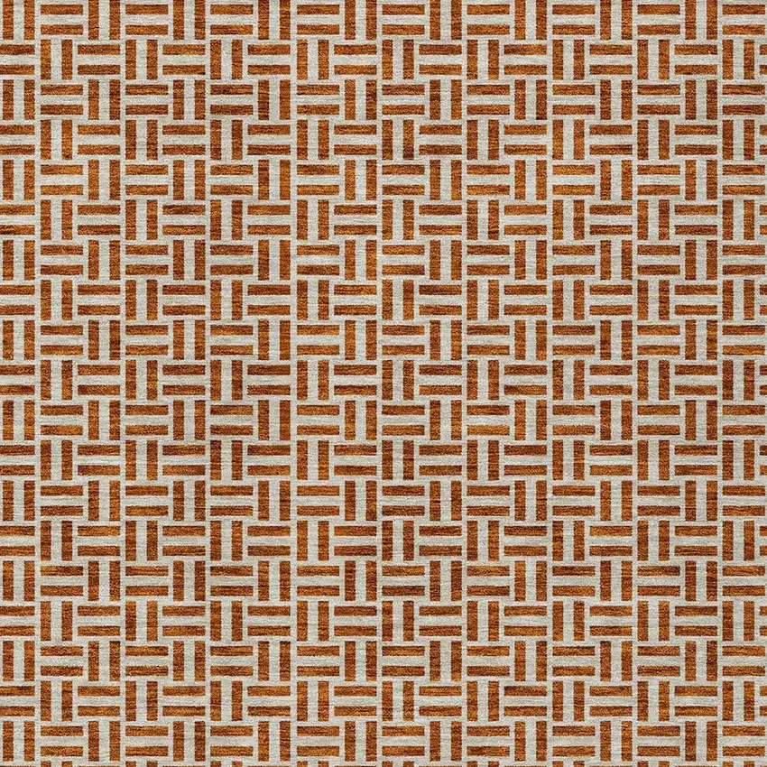 Copper And Beige Geometric Washable Indoor Outdoor Area Rug Photo 7