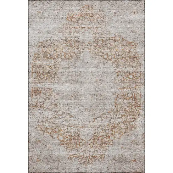 Copper And Beige Medallion Washable Area Rug With UV Protection Photo 1