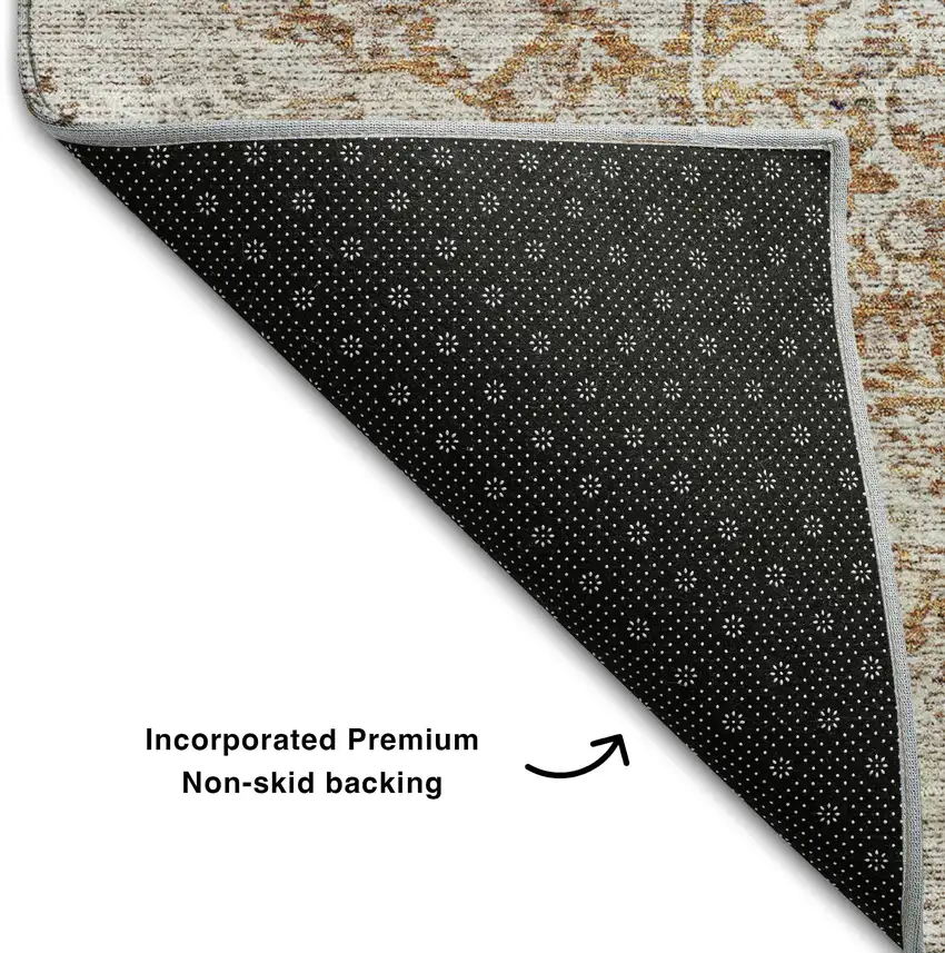 Copper And Beige Medallion Washable Area Rug With UV Protection Photo 6