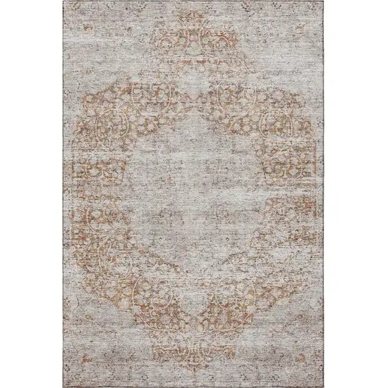 Copper And Beige Medallion Washable Area Rug With UV Protection Photo 3