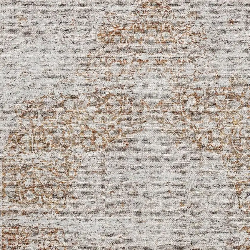 Copper And Beige Medallion Washable Area Rug With UV Protection Photo 2