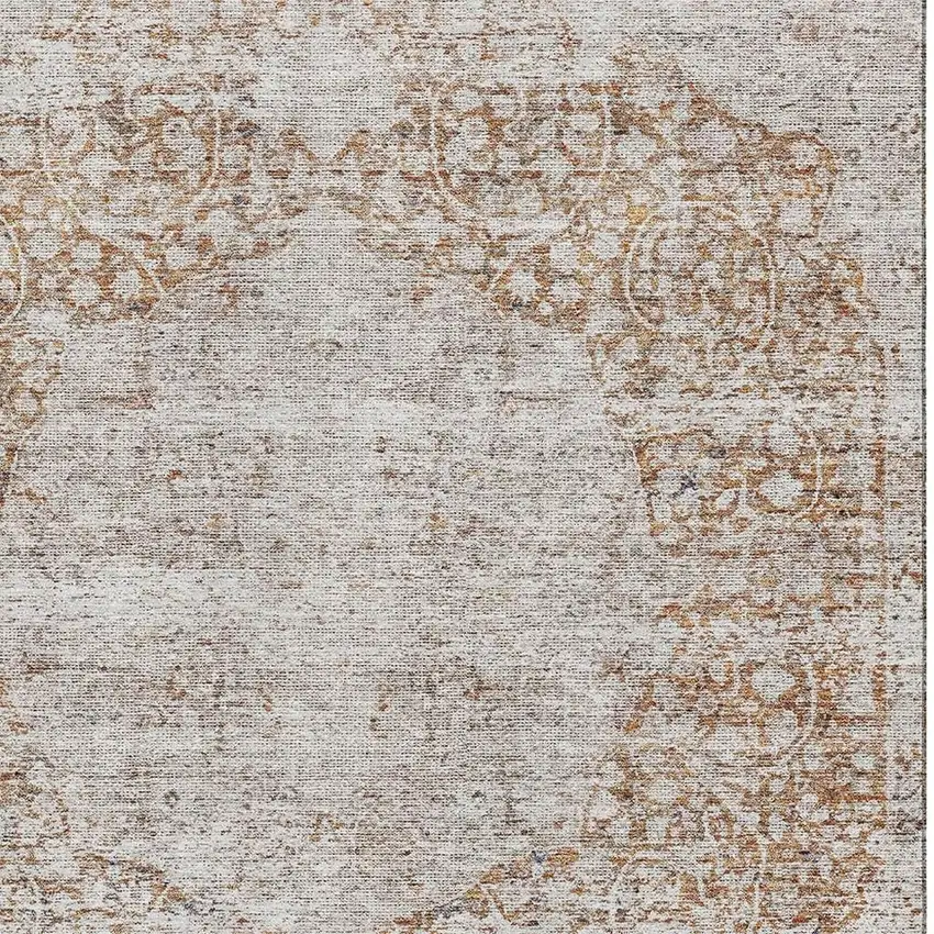 Copper And Beige Medallion Washable Area Rug With UV Protection Photo 2