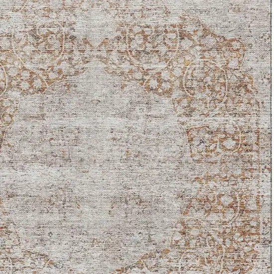 Copper And Beige Medallion Washable Area Rug With UV Protection Photo 2