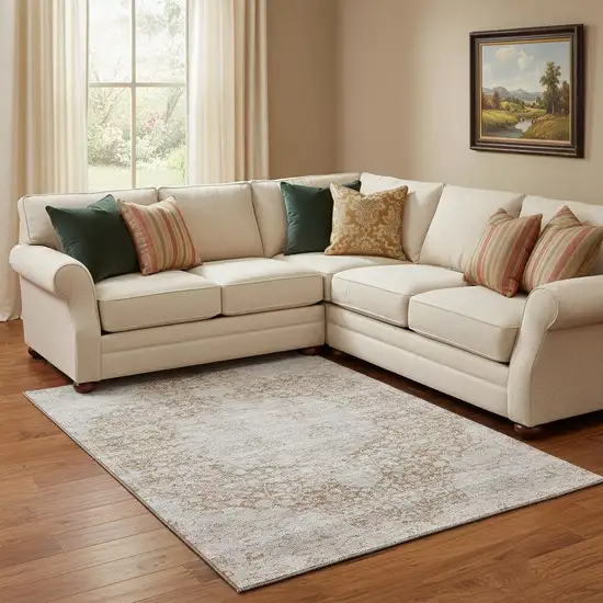 Copper And Beige Medallion Washable Area Rug With UV Protection Photo 2