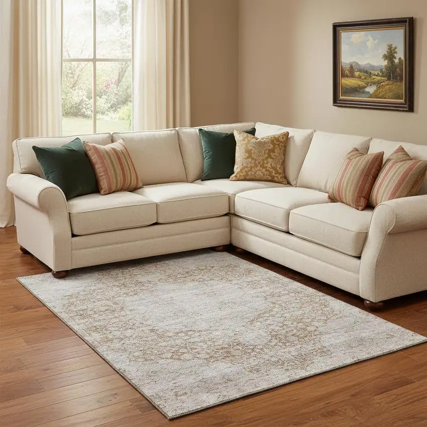 Copper And Beige Medallion Washable Area Rug With UV Protection Photo 2