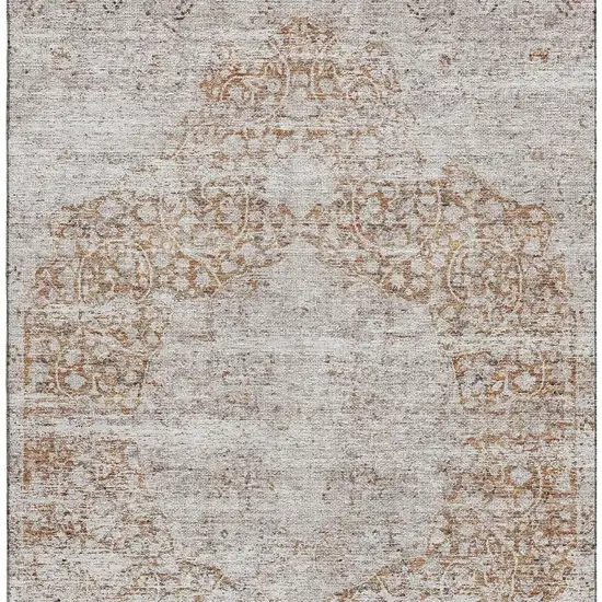 Copper And Beige Medallion Washable Area Rug With UV Protection Photo 3